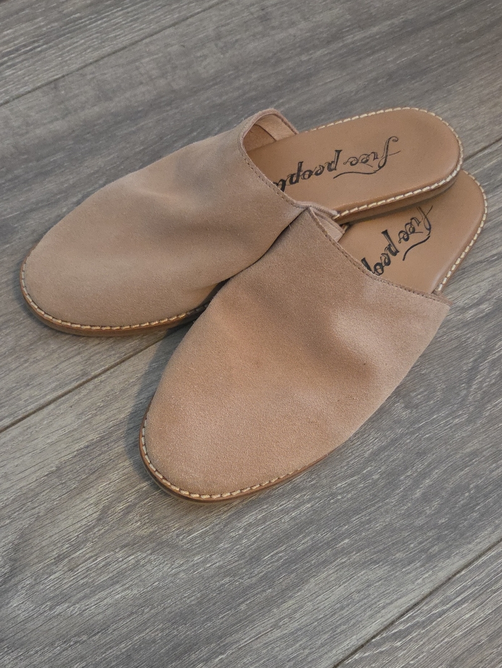 Free People Suede Taupe Slip-On Mules